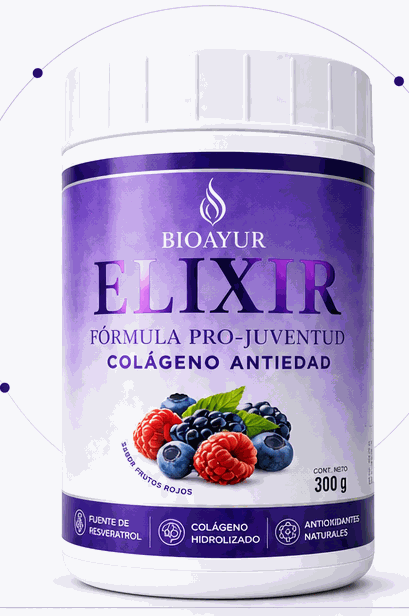 Envase de ELIXIR, colágeno en polvo sabor frutos rojos, 300 gramos